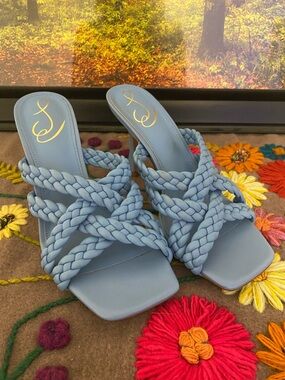 Braided Strap Light Blue Women's Slide Heels by Sam Edelman
